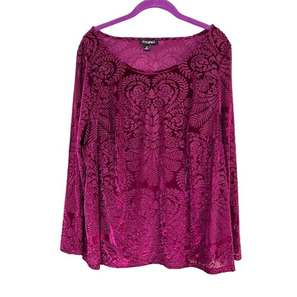 Roz Ali Top Women 2X Pink Pullover Floral Burnout Boho Western Whimsygoth Fairy - Picture 1 of 13